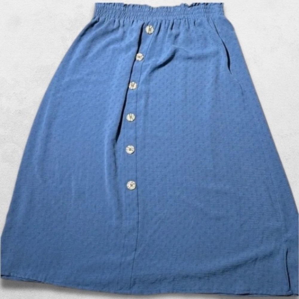 Soho Apparel Blue Button-Up Elasticized Waistband Midi Skirt Women's Large